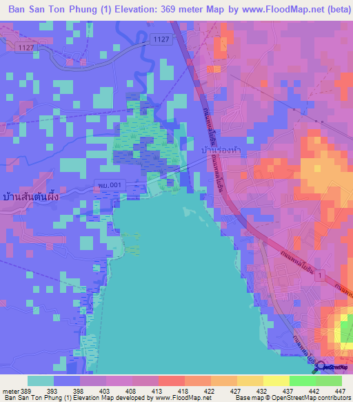 Ban San Ton Phung (1),Thailand Elevation Map