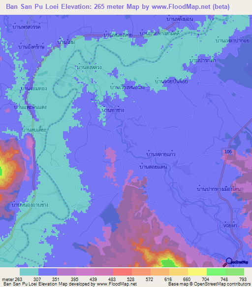 Ban San Pu Loei,Thailand Elevation Map
