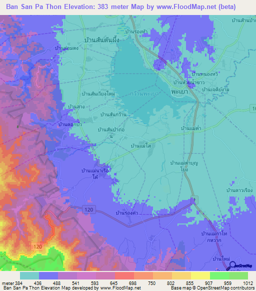 Ban San Pa Thon,Thailand Elevation Map