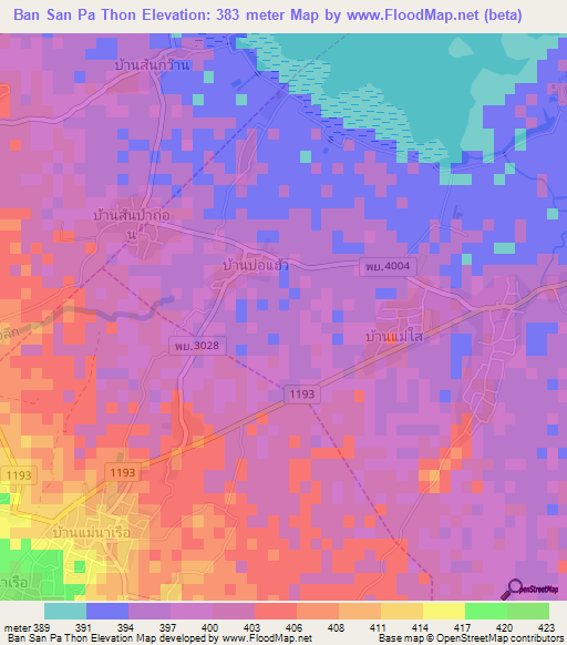 Ban San Pa Thon,Thailand Elevation Map