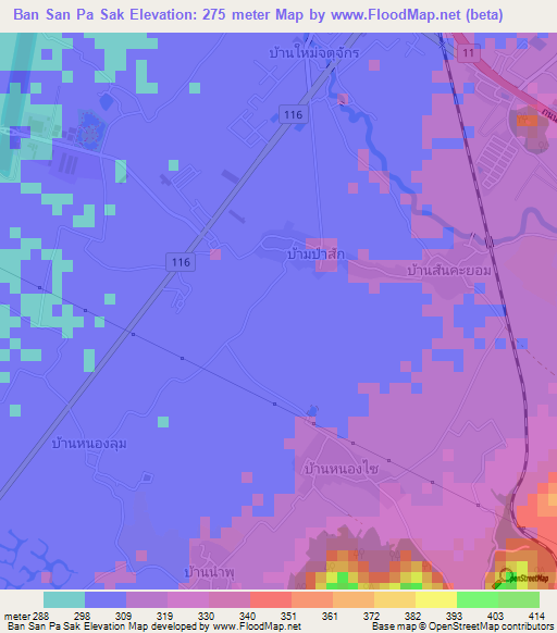 Ban San Pa Sak,Thailand Elevation Map