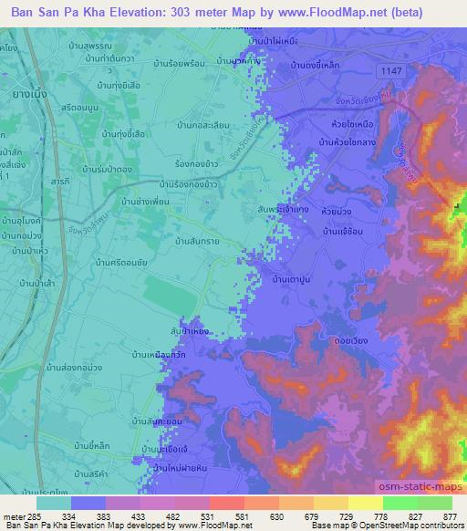 Ban San Pa Kha,Thailand Elevation Map