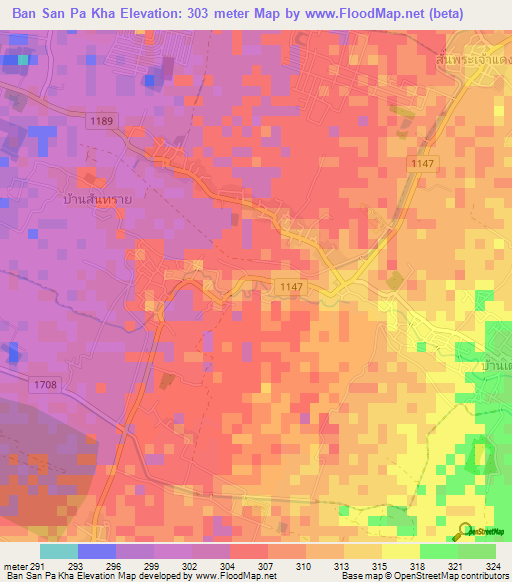 Ban San Pa Kha,Thailand Elevation Map