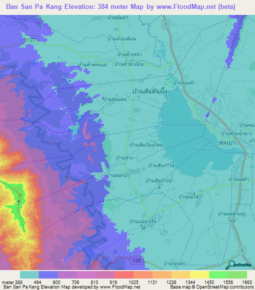 Ban San Pa Kang,Thailand Elevation Map