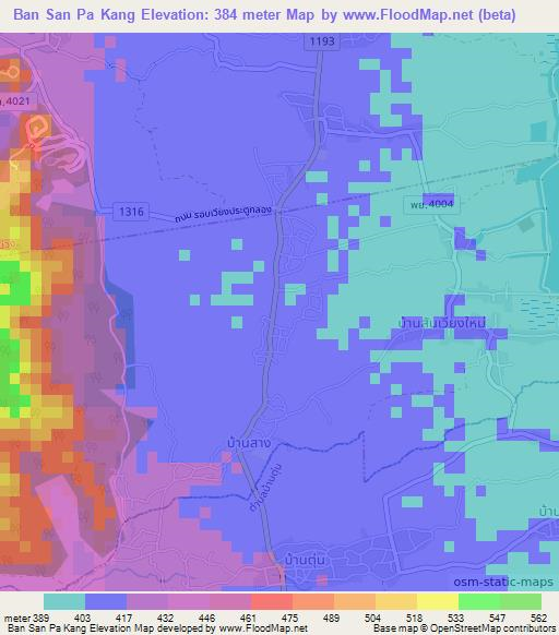 Ban San Pa Kang,Thailand Elevation Map