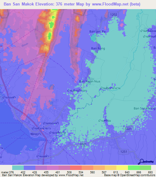 Ban San Makok,Thailand Elevation Map