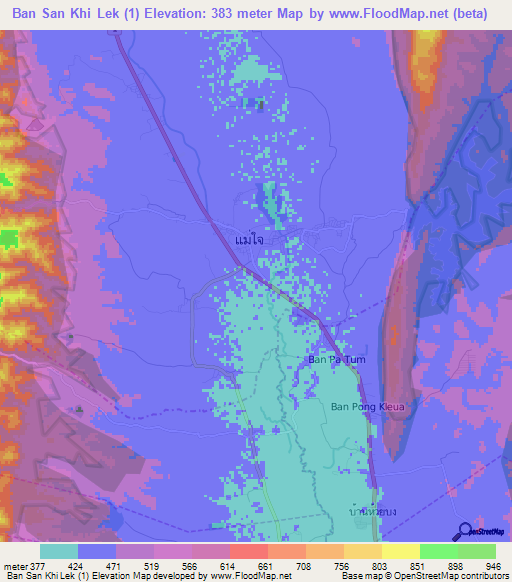 Ban San Khi Lek (1),Thailand Elevation Map