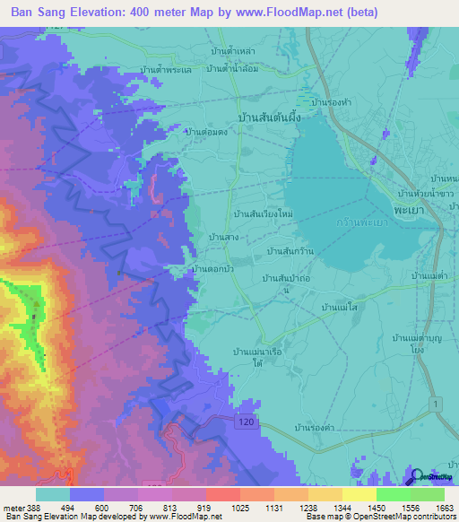 Ban Sang,Thailand Elevation Map