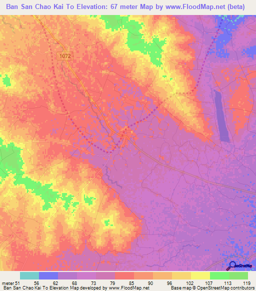 Ban San Chao Kai To,Thailand Elevation Map