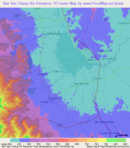 Ban San Chang Hin,Thailand Elevation Map