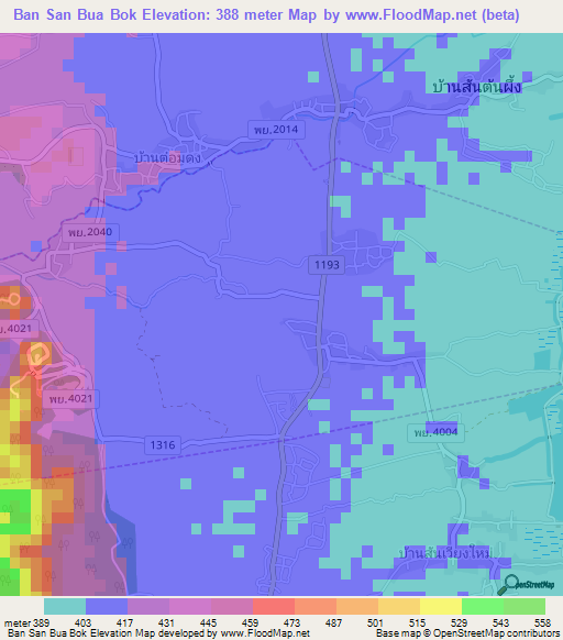 Ban San Bua Bok,Thailand Elevation Map