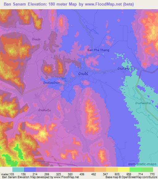 Ban Sanam,Thailand Elevation Map