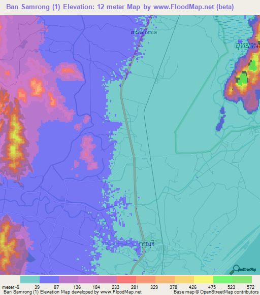 Ban Samrong (1),Thailand Elevation Map
