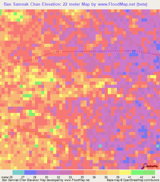 Ban Samnak Chan,Thailand Elevation Map