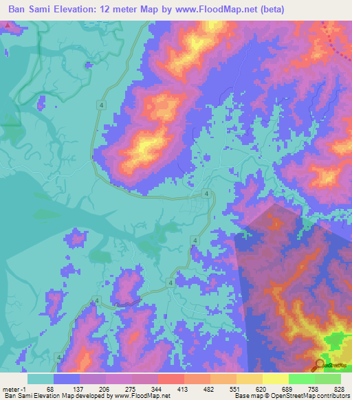 Ban Sami,Thailand Elevation Map