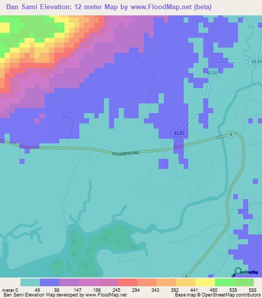 Ban Sami,Thailand Elevation Map