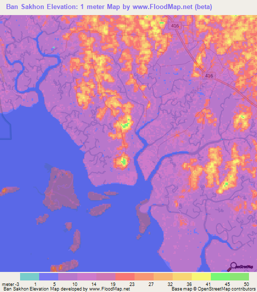Ban Sakhon,Thailand Elevation Map
