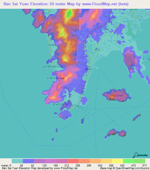 Ban Sai Yuan,Thailand Elevation Map