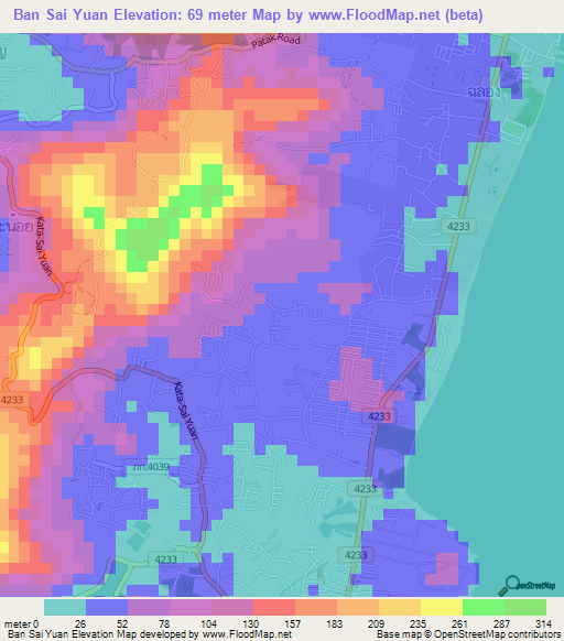 Ban Sai Yuan,Thailand Elevation Map