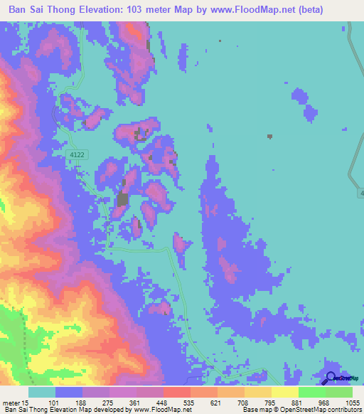 Ban Sai Thong,Thailand Elevation Map