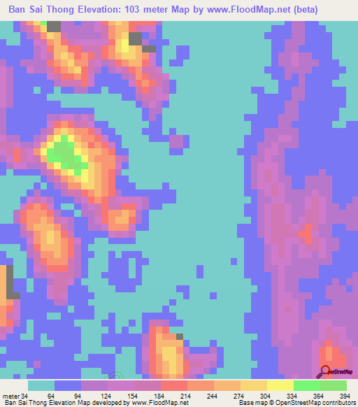 Ban Sai Thong,Thailand Elevation Map