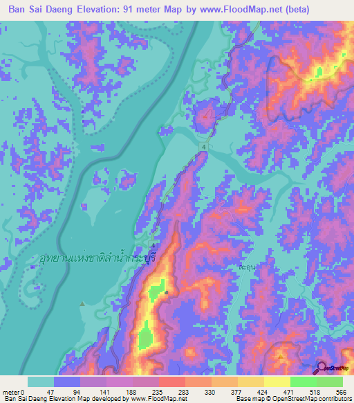 Ban Sai Daeng,Thailand Elevation Map