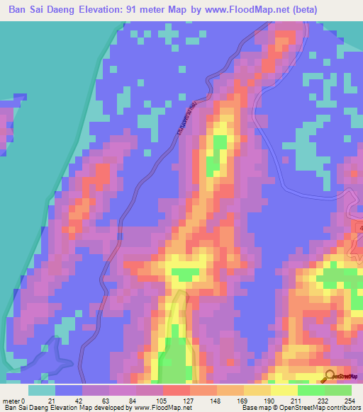 Ban Sai Daeng,Thailand Elevation Map