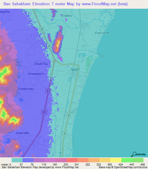 Ban Sahakham,Thailand Elevation Map