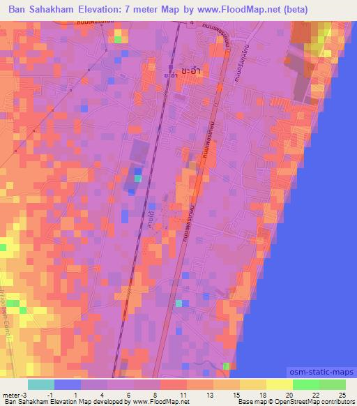 Ban Sahakham,Thailand Elevation Map