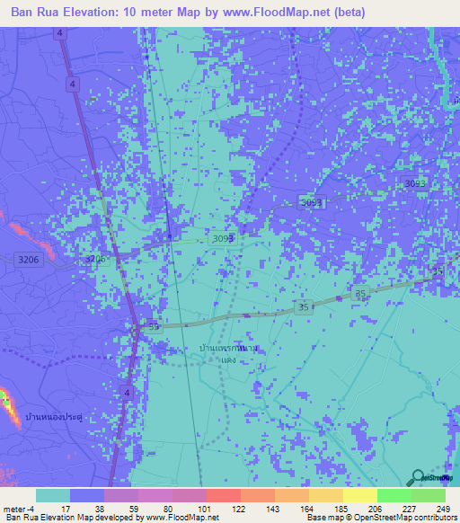 Ban Rua,Thailand Elevation Map