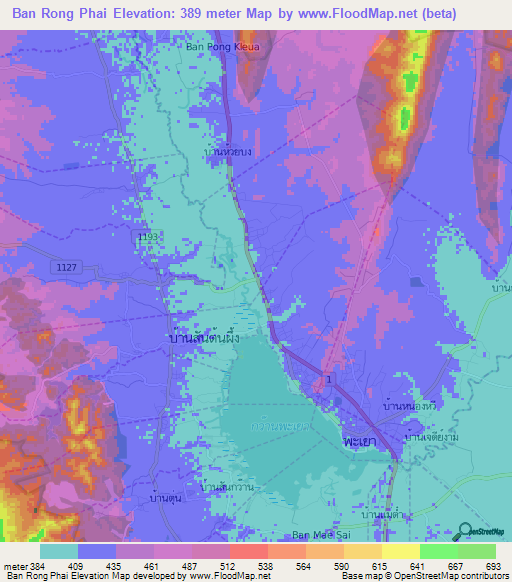 Ban Rong Phai,Thailand Elevation Map