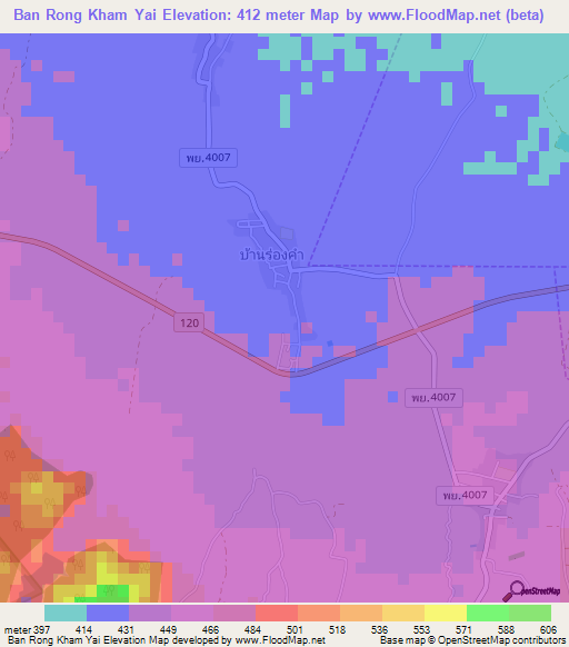 Ban Rong Kham Yai,Thailand Elevation Map