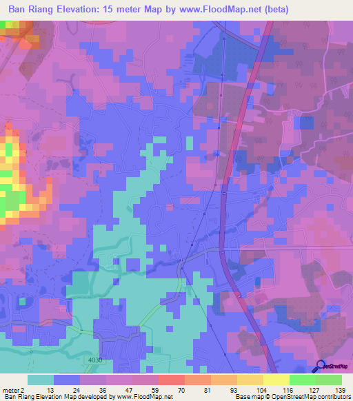Ban Riang,Thailand Elevation Map