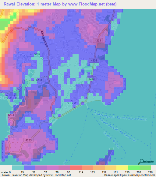 Rawai,Thailand Elevation Map