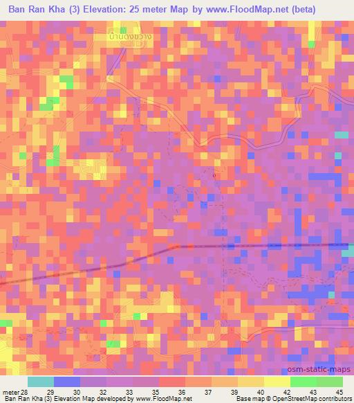 Ban Ran Kha (3),Thailand Elevation Map