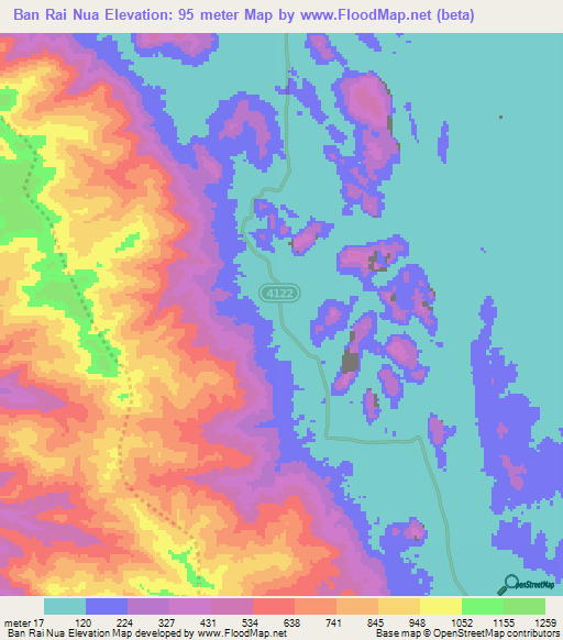 Ban Rai Nua,Thailand Elevation Map