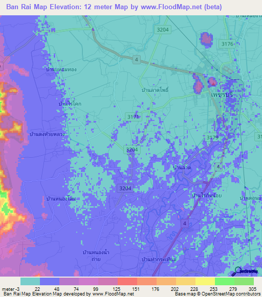 Ban Rai Map,Thailand Elevation Map