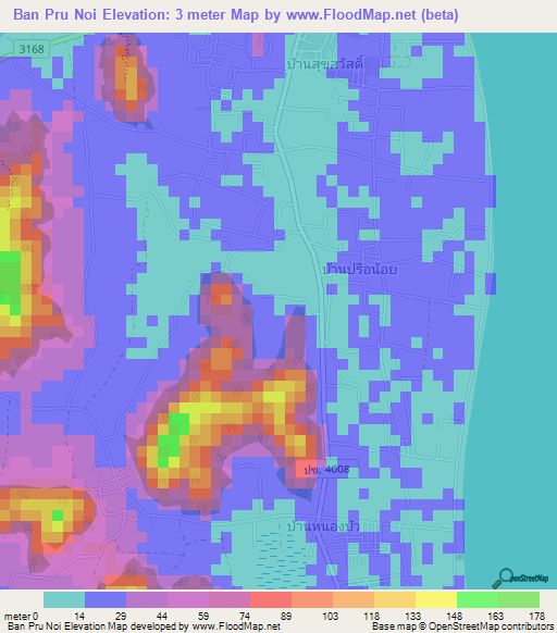 Ban Pru Noi,Thailand Elevation Map