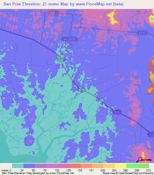 Ban Prae,Thailand Elevation Map