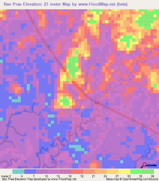Ban Prae,Thailand Elevation Map