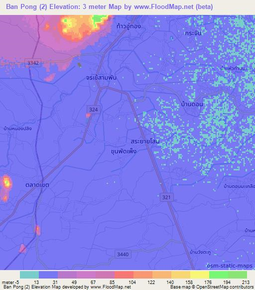 Ban Pong (2),Thailand Elevation Map