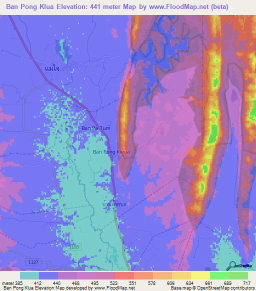 Ban Pong Klua,Thailand Elevation Map