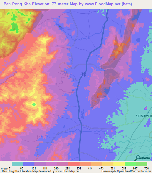 Ban Pong Kha,Thailand Elevation Map