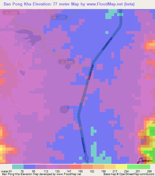 Ban Pong Kha,Thailand Elevation Map