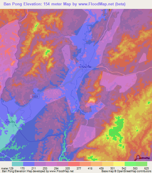 Ban Pong,Thailand Elevation Map