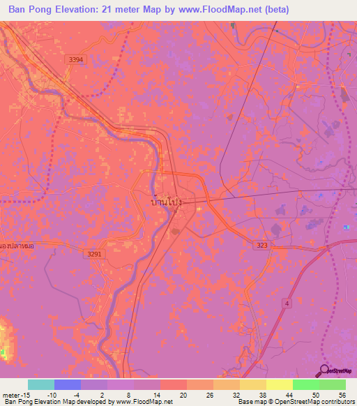 Ban Pong,Thailand Elevation Map
