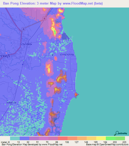 Ban Pong,Thailand Elevation Map