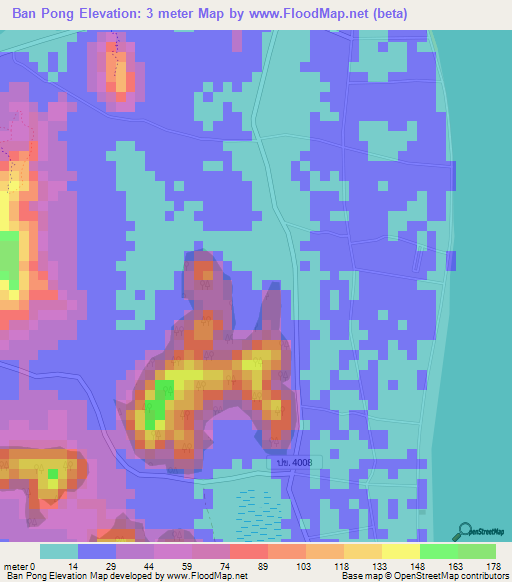 Ban Pong,Thailand Elevation Map