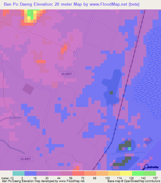 Ban Po Daeng,Thailand Elevation Map