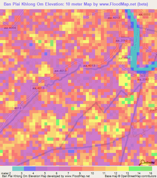 Ban Plai Khlong Om,Thailand Elevation Map